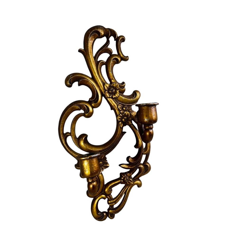 Vintage Sexton USA Gold Syroco Style Double Candle Wall Sconce Hollywood Regency